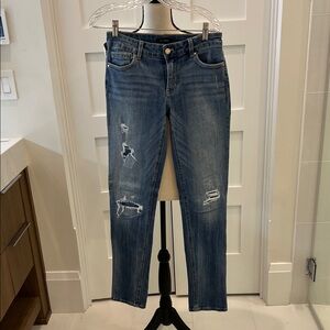 White House Black Market Blue Distressed Straight Leg Jeans